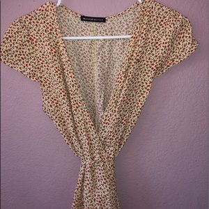 Yellow and Red Floral Brandy Melville Wrap Dress